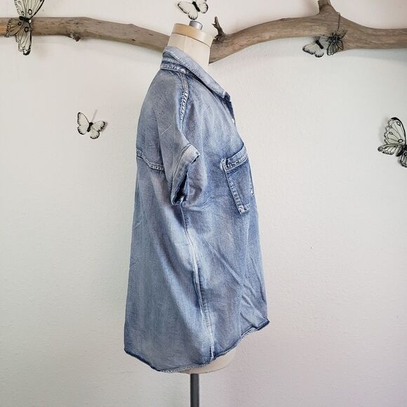 Vanilla star  chambray cuffed cotton dolman top - Picture 7 of 8